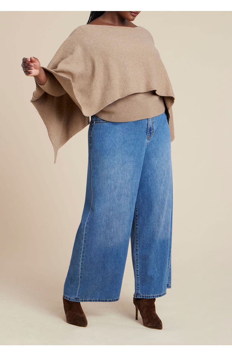 ELOQUII Layered Cape Sweater, Alternate, color, Warm Cream