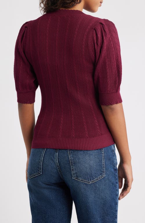 Wit & Wisdom Pointelle Elbow Sleeve Sweater In Burgundy