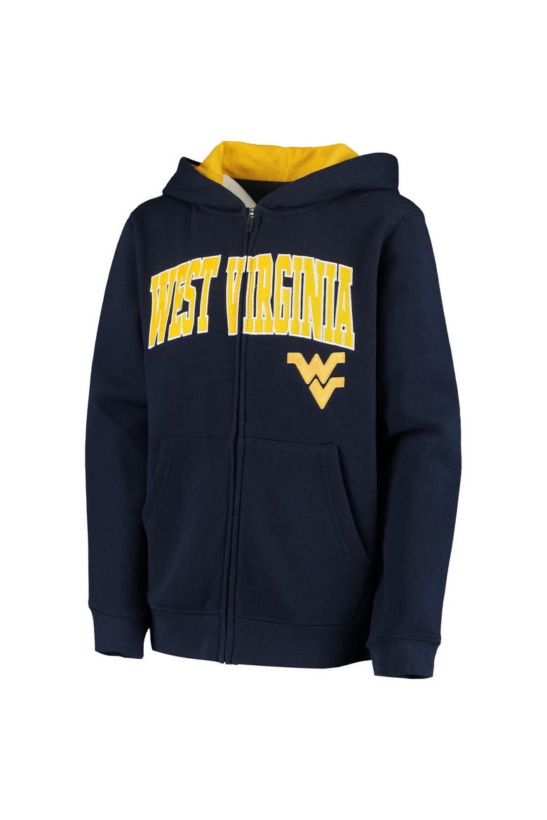 Youth Navy West Virginia Mountaineers Applique Arch & Logo Full-Zip Hoodie, Alternate, color, Navy