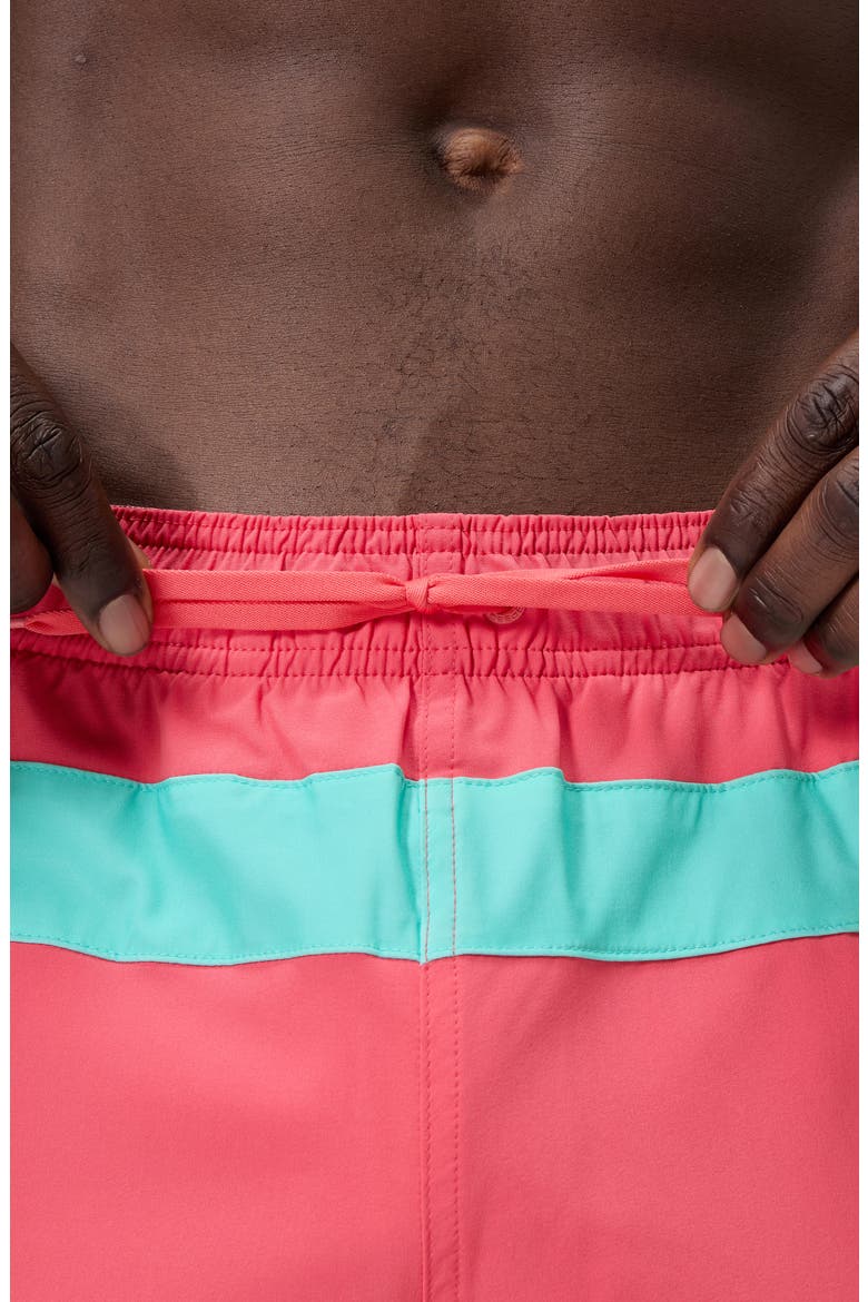 Redondo Edge Colorblock Volley Swim Trunks, Alternate, color, CORAL