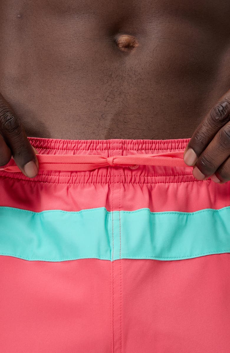 Speedo<sup>®</sup> Redondo Edge Colorblock Volley Swim Trunks, Alternate, color, Coral