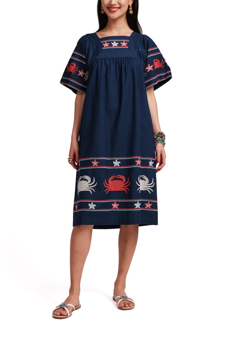 Picnic Dress Crab Embroidery, Main, color, Black