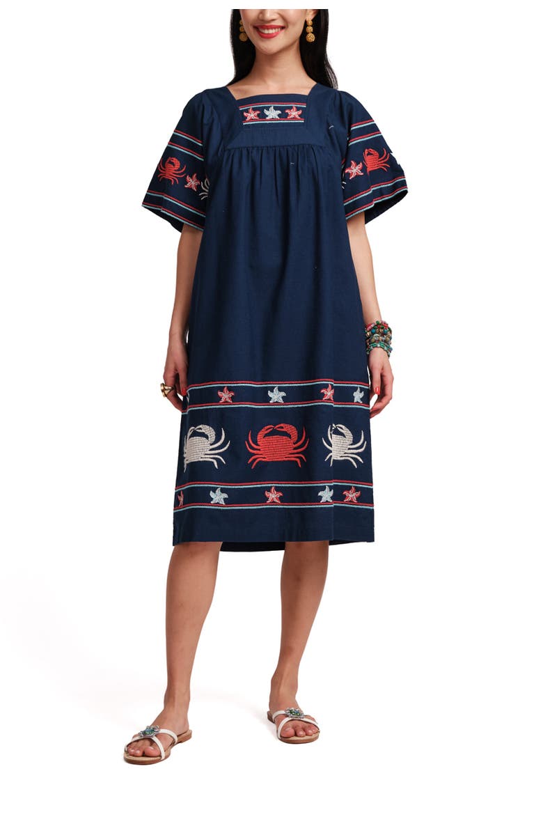 Frances Valentine Picnic Dress Crab Embroidery, Main, color, Black