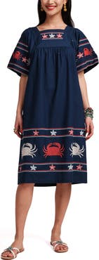 Frances Valentine Picnic Dress Crab Embroidery