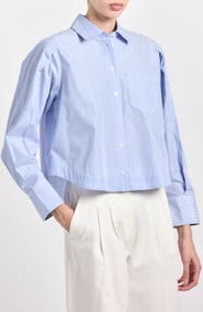 Derek Lam 10 Crosby Estrella Stripe Stretch Cotton Crop Button-Up Shirt