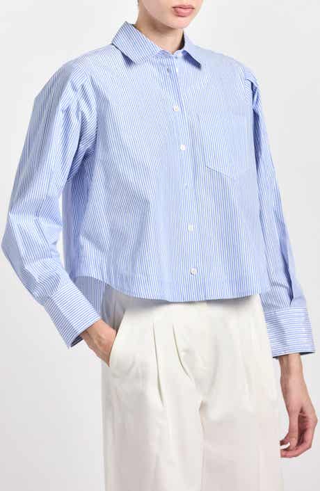 Derek Lam Estrella Stripe Stretch Cotton Crop Button-Up Shirt