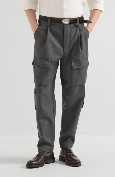 Virgin wool diagonal multipocket cargo trousers