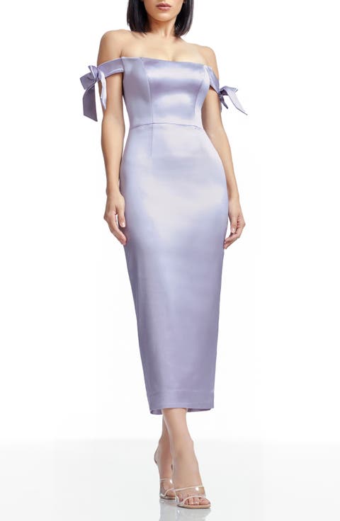 Verona Off the Shoulder Satin Midi Cocktail Dress