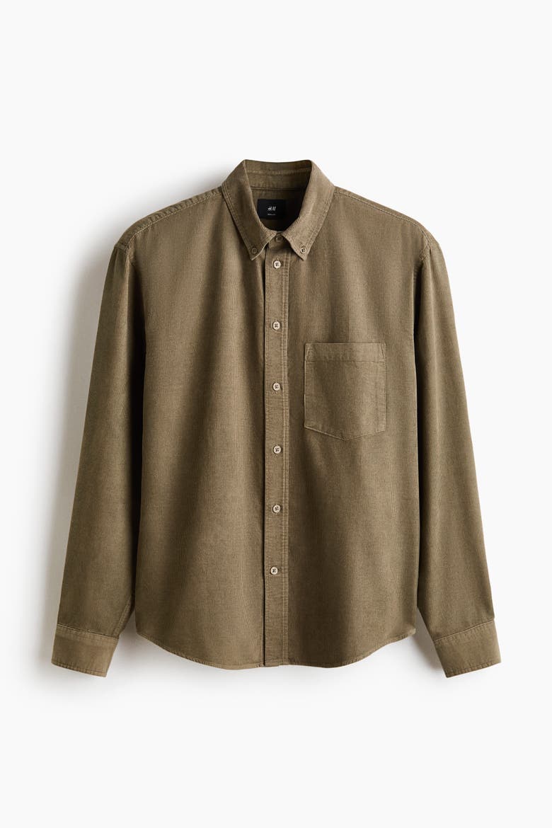 Regular-Fit Corduroy Shirt, Alternate, color, Dark khaki green