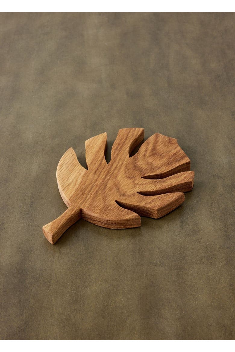Palm Leaf Natrual London Plane Wood Trivet, Main, color, Natural
