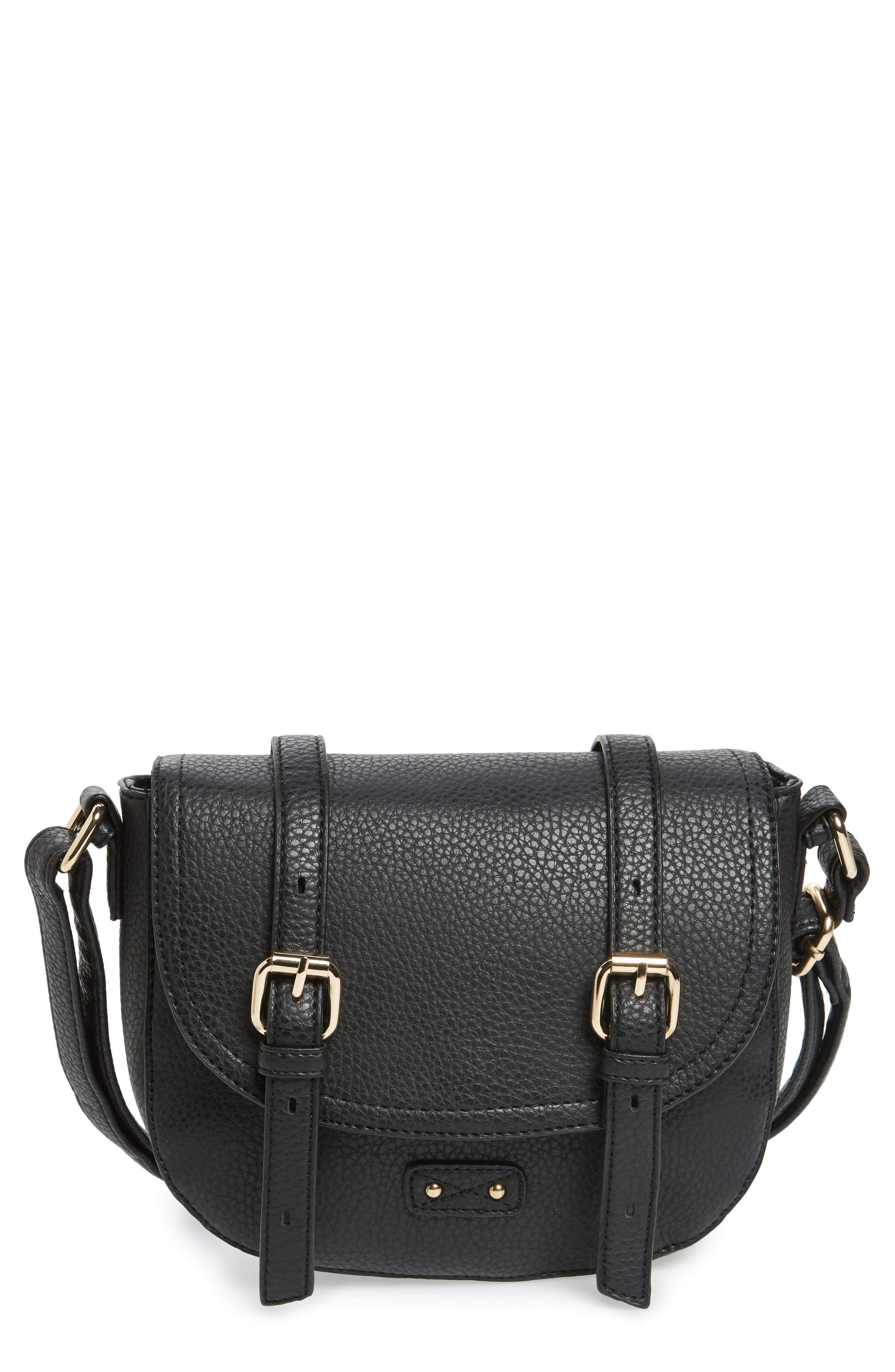 Buckle Saddle Crossbody Bag, Main, color, BLACK