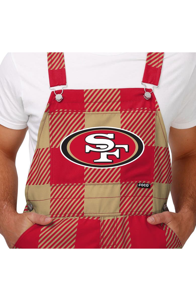 FOCO Men's FOCO Scarlet San Francisco 49ers Big Logo Plaid Overalls, Alternate, color,