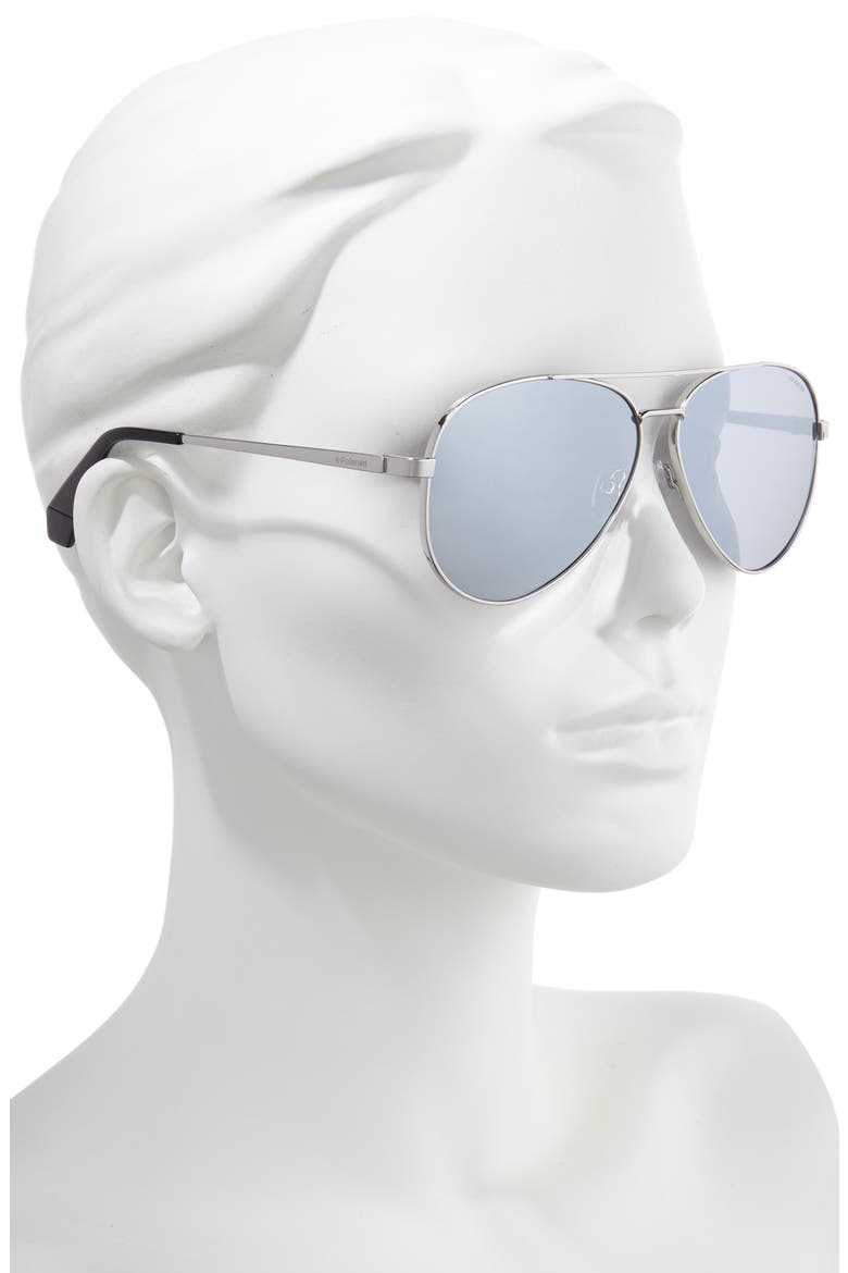 61mm Polarized Aviator Sunglasses, Alternate, color, SILVER