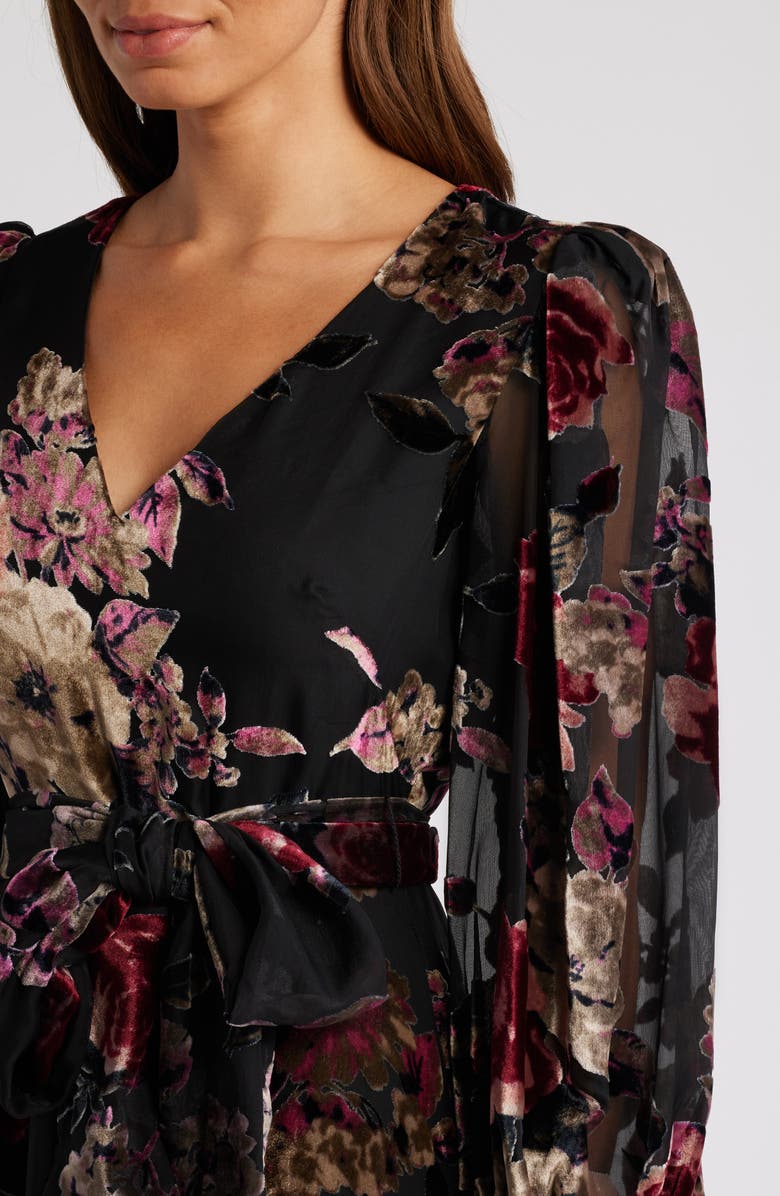 Eliza J Floral Burnout Long Sleeve High-Low Cocktail Dress, Alternate, color, 