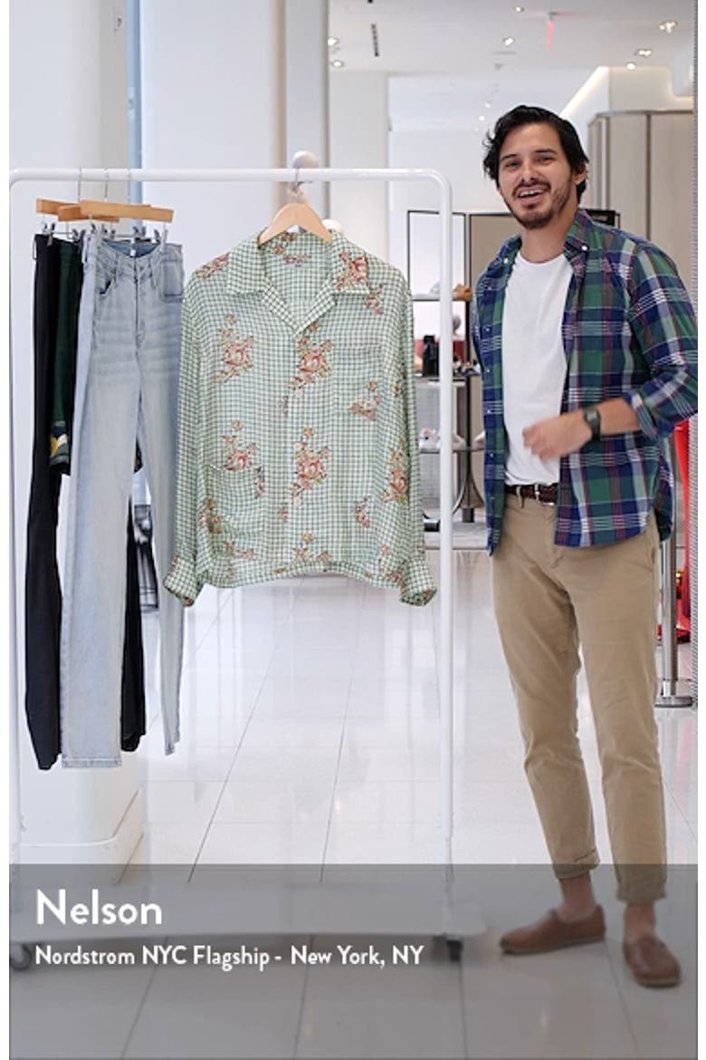 Mint Grid Floral Silk Button-Up Camp Shirt video
