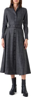 Akris Prince Wool Flannel Midi Shirtdress