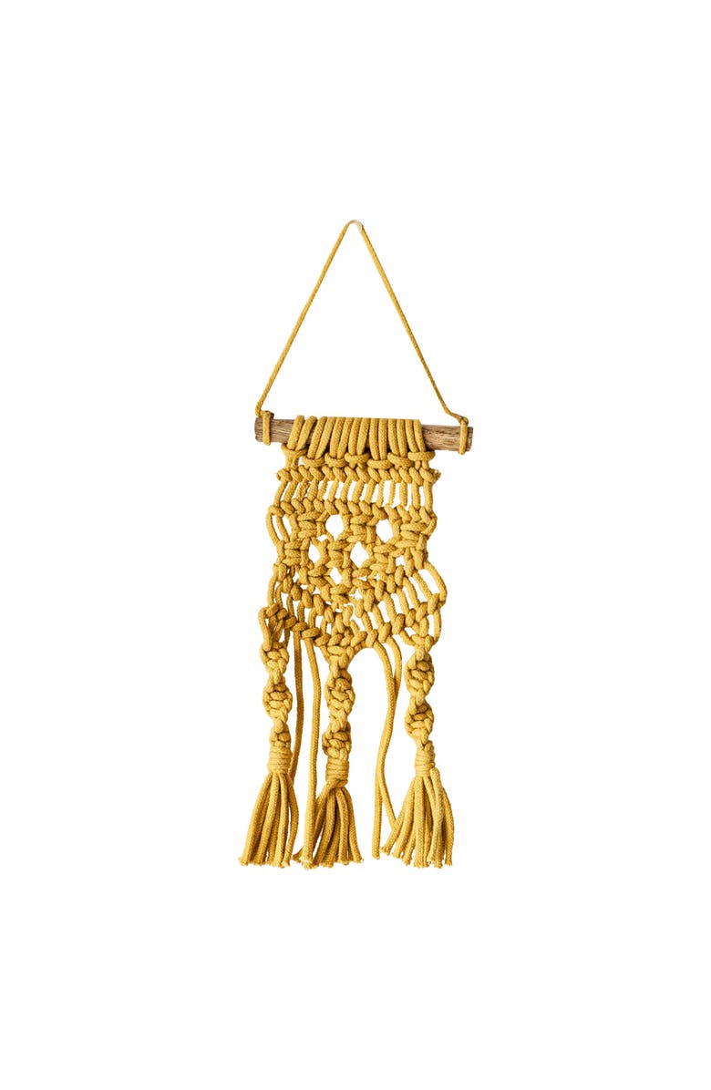 Foreside Home and Garden Set of 4 Macrame Mini Wall Hangings Cotton & Wood, Alternate, color, Yellow