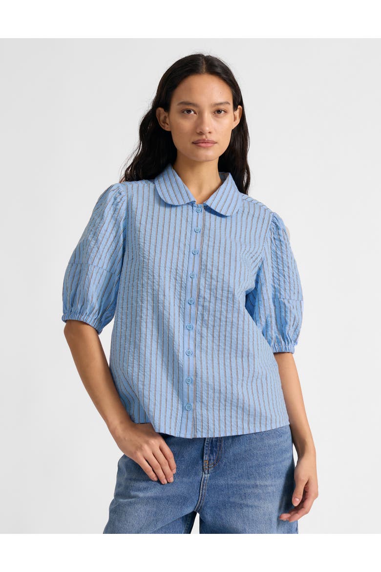 Stripe Short Sleeve Blouse, Main, color, Blue