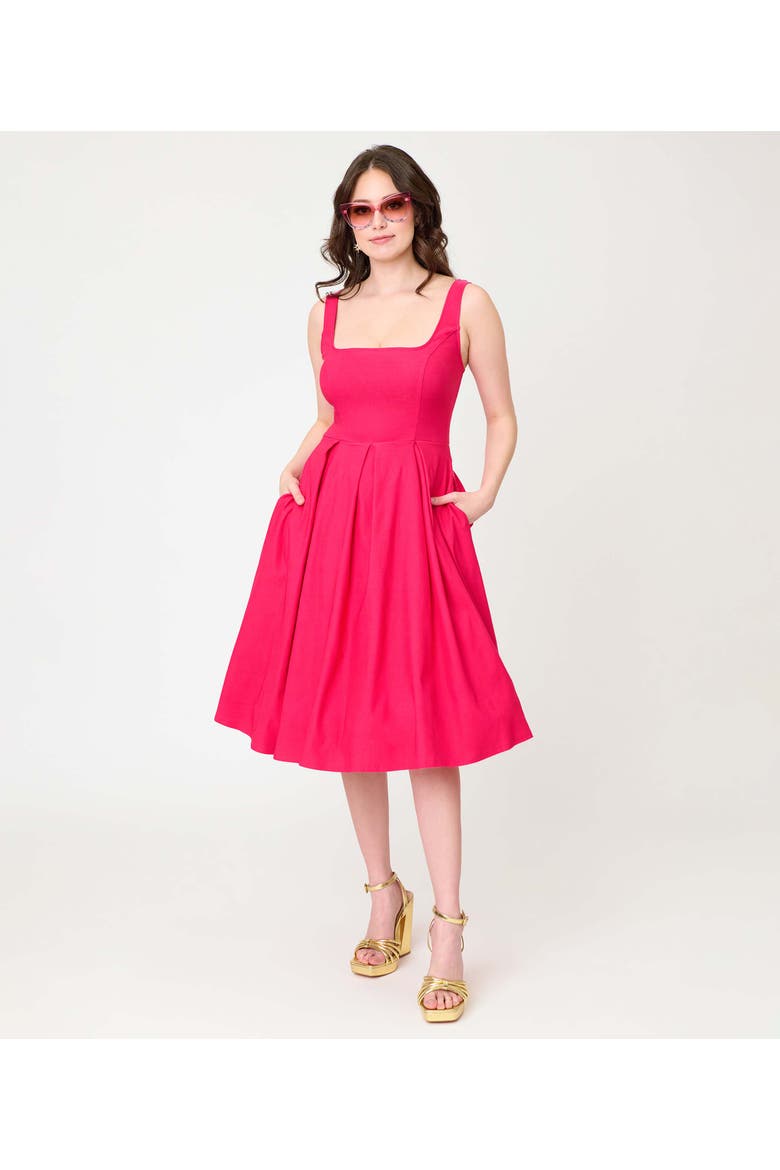 Square Neck Pleated Swing Dress, Main, color, Pink Solid