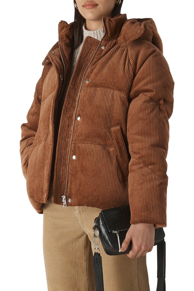 Casey Corduroy Hooded Puffer Jacket, Main, color, BROWN