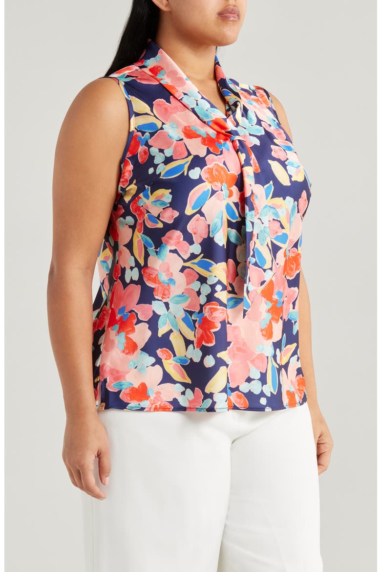 Floral Sailor Tie Neck Sleeveless Top, Alternate, color, NAVY CORAL FLORAL