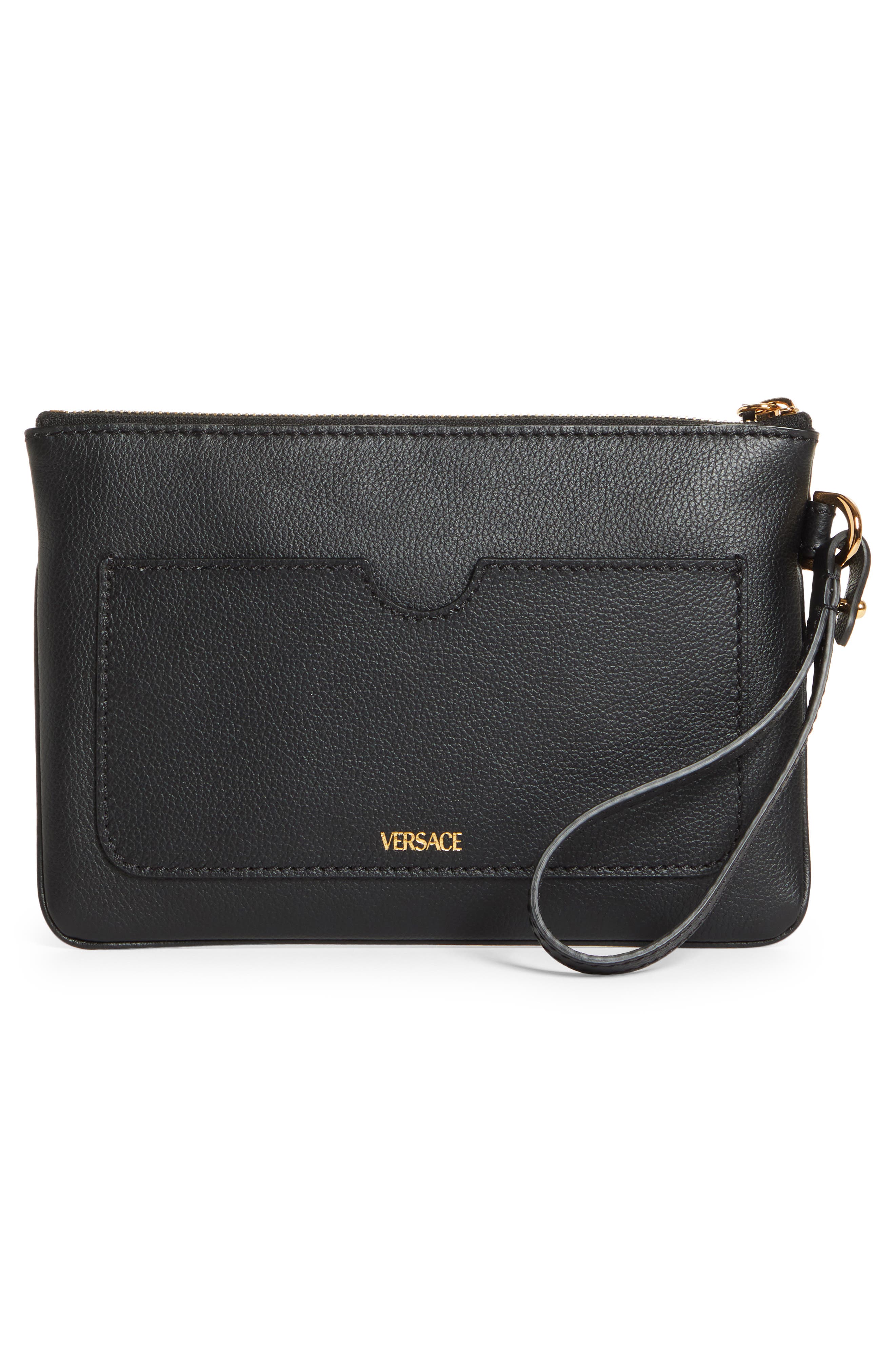 Versace La Medusa Zip Leather Pouch, Alternate, color, 