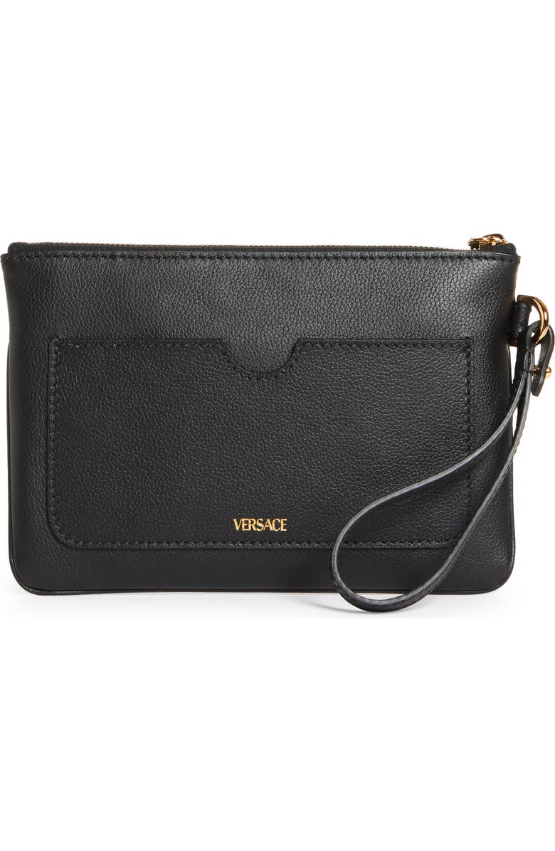 Versace La Medusa Zip Leather Pouch, Alternate, color,