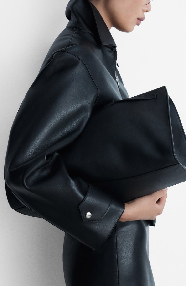 MANGO Faux Leather Jacket with Removable Faux Shearling Collar, Alternate, color, 