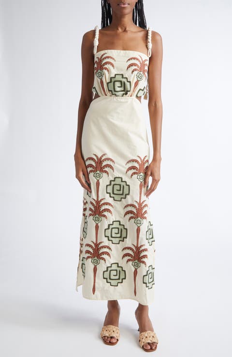 Tributaries Embroidered Cotton Blend Dress