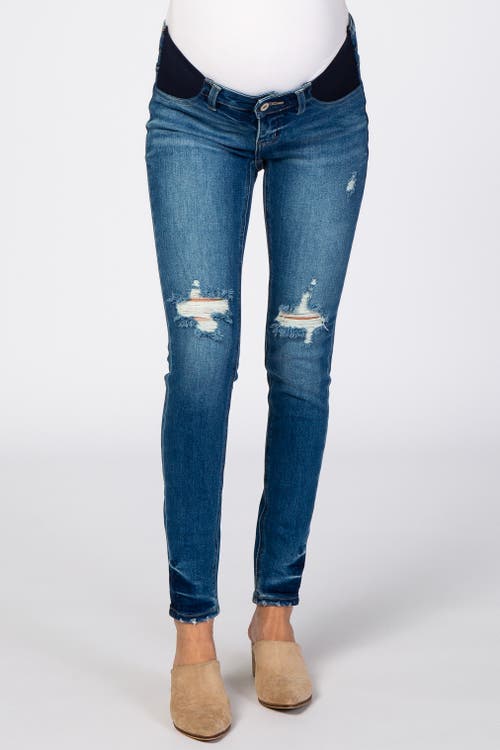 Pinkblush Distressed Side Insert Maternity Jeans In Blue