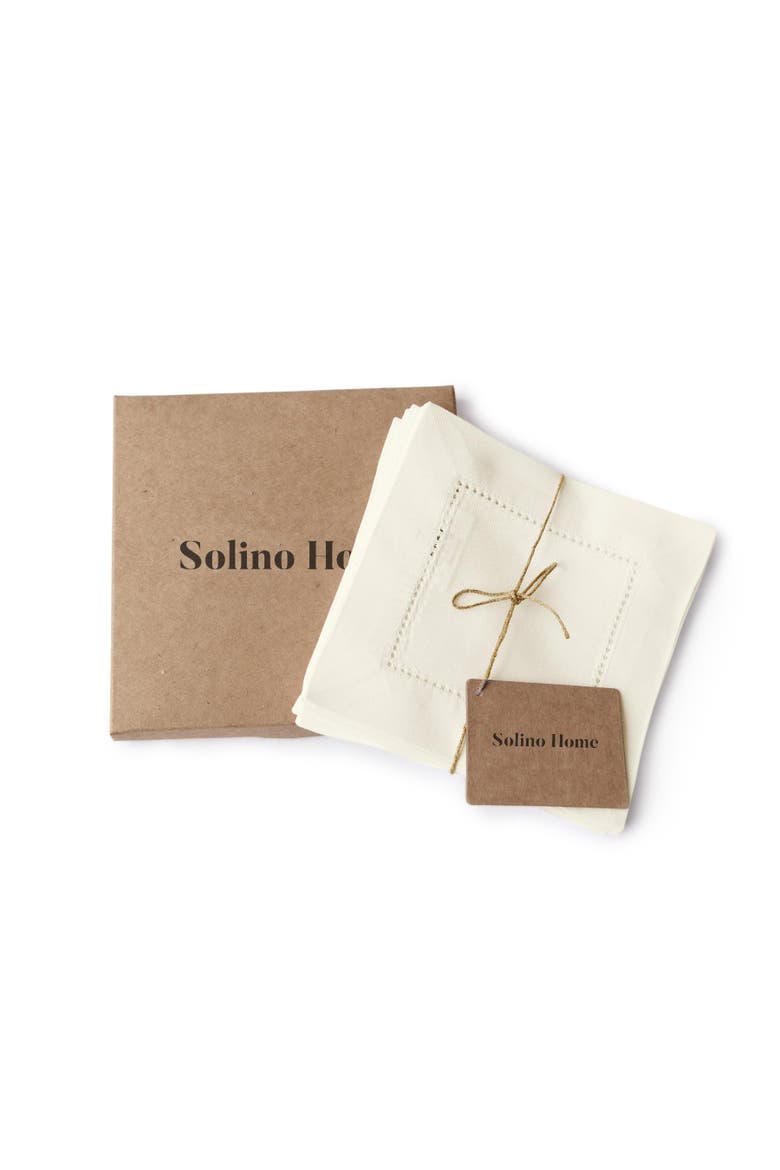Cotton Linen Hemstitch Cocktail Napkins Set of 12, 6 x 6", Alternate, color, Ivory