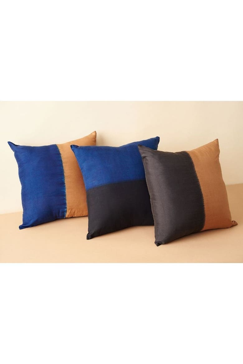 Aakar Mor Black and Indigo Color Block Mulberry Silk Pillow - Cover Only, Alternate, color, Black Indigo