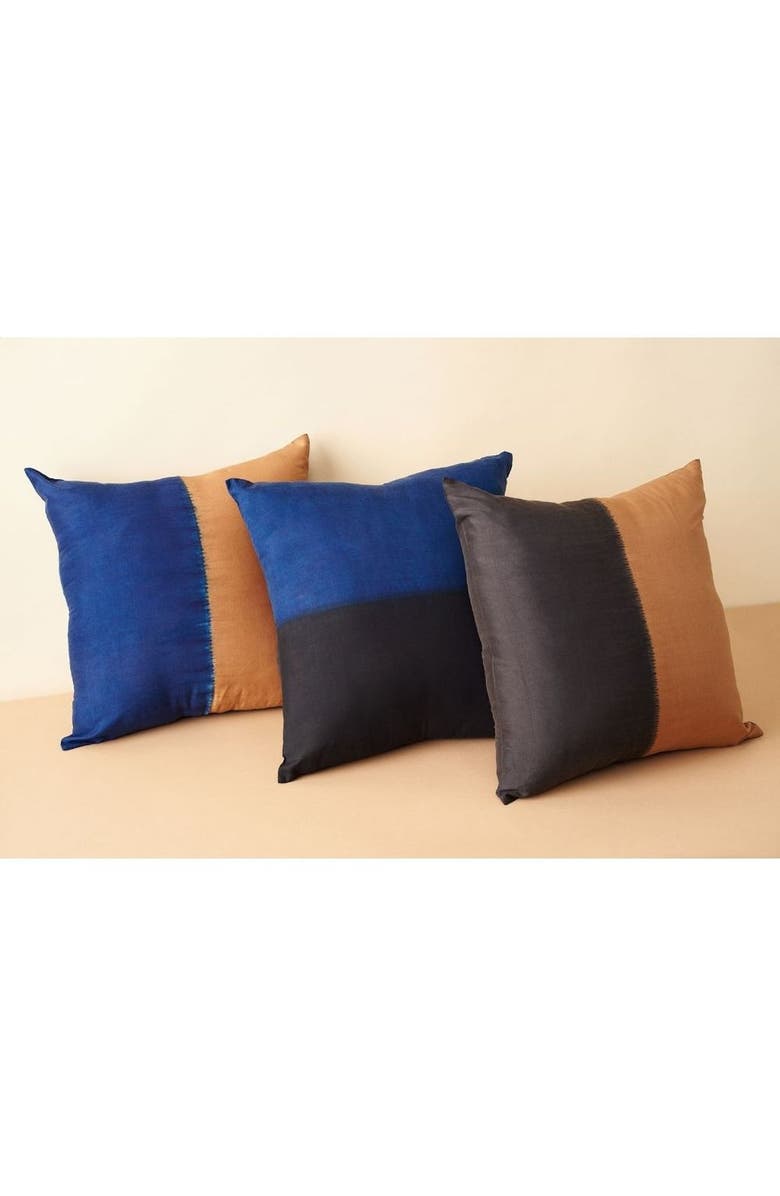 Studio Variously Aakar Mor Black and Indigo Color Block Mulberry Silk Pillow - Cover + Insert, Alternate, color, Black / Indigo