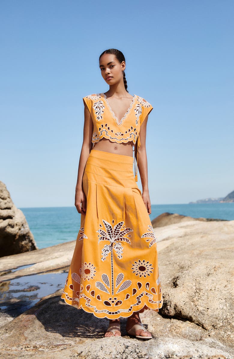 FARM Rio Tropi Embroidered Eyelet Cover-Up Maxi Skirt, Alternate, color, Tropi Embroidery Cam