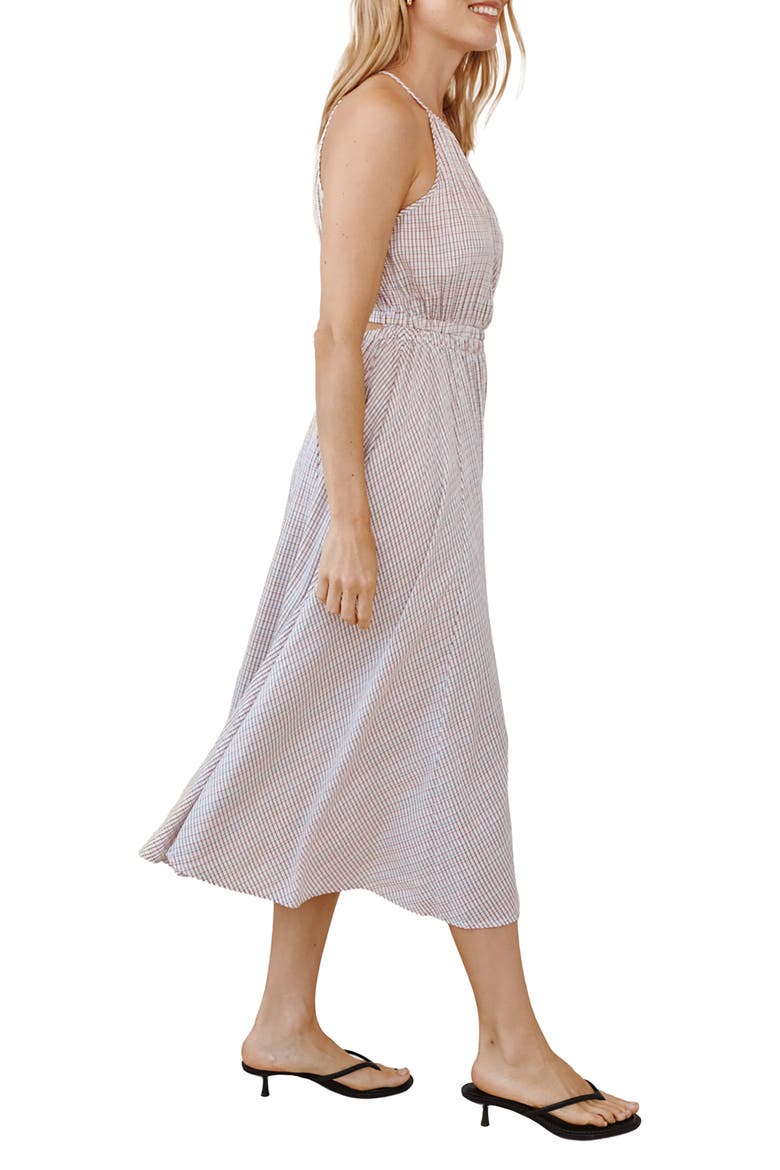 Check Print Cutout Halter Midi Dress, Alternate, color, SUNWASHED CHECK