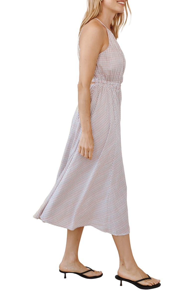 Bella Dahl Check Print Cutout Halter Midi Dress, Alternate, color, Sunwashed Check