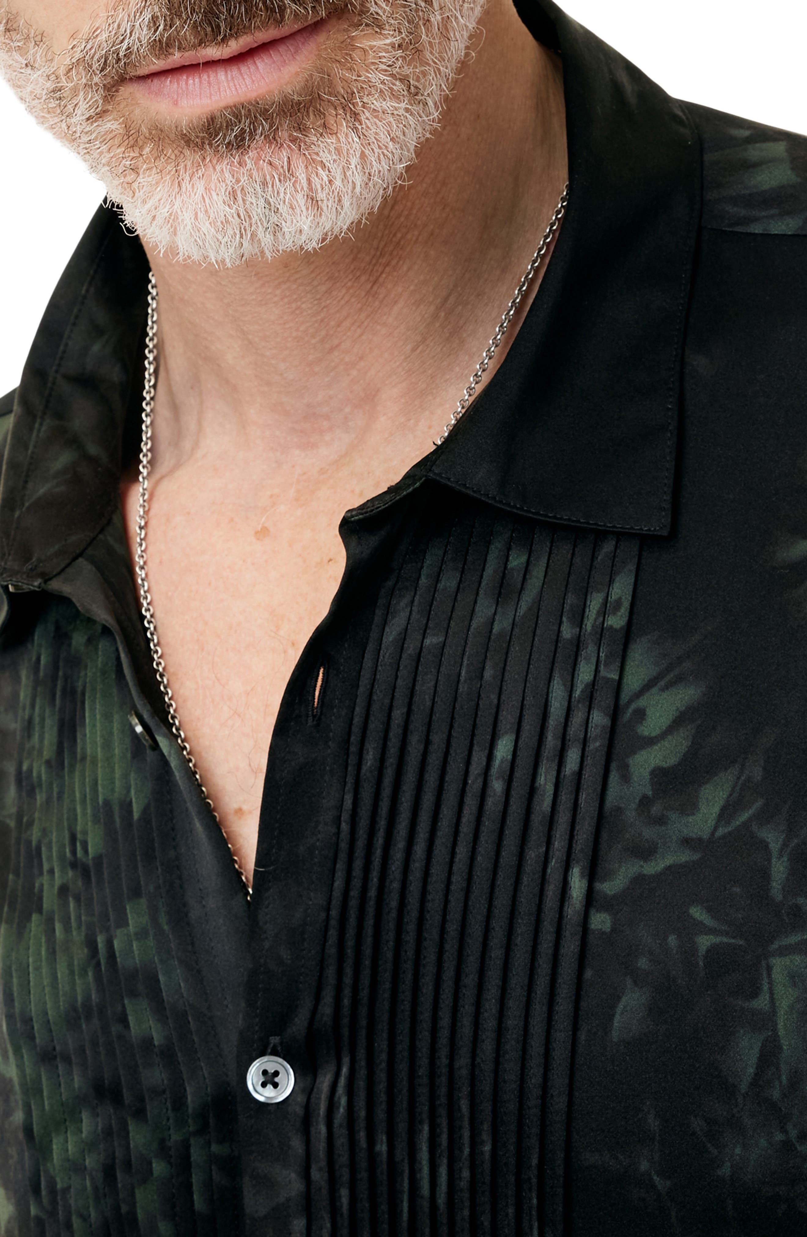 Pleated Front Silk Button-Up Shirt - image 2