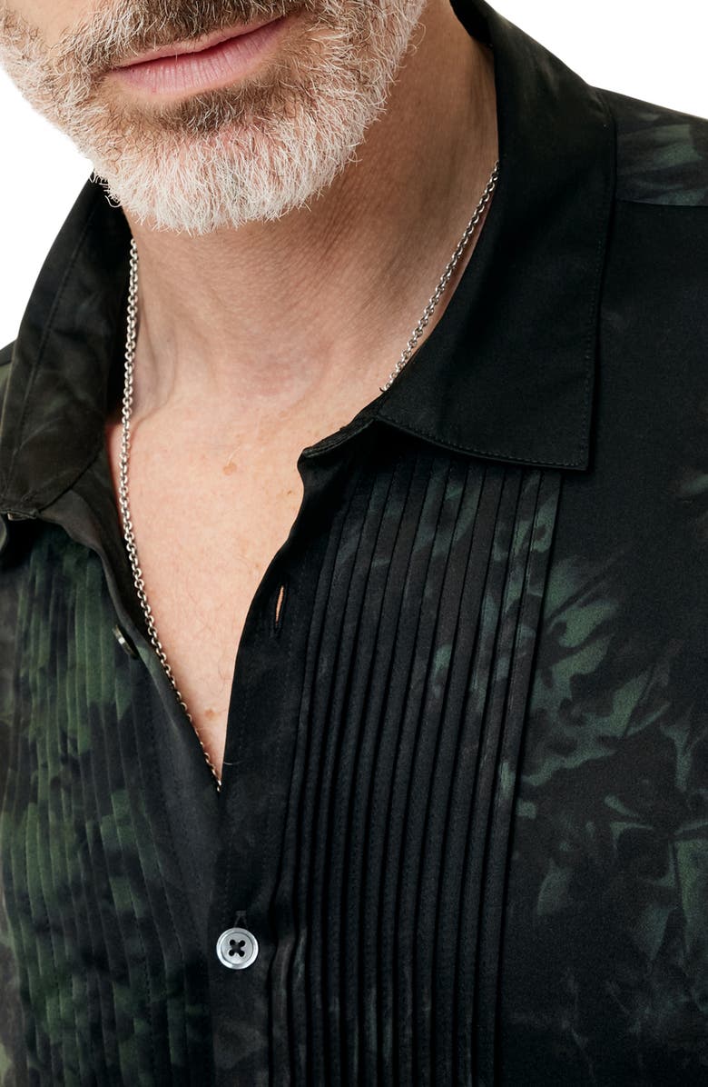 John Varvatos Pleated Front Silk Button-Up Shirt, Alternate, color, 