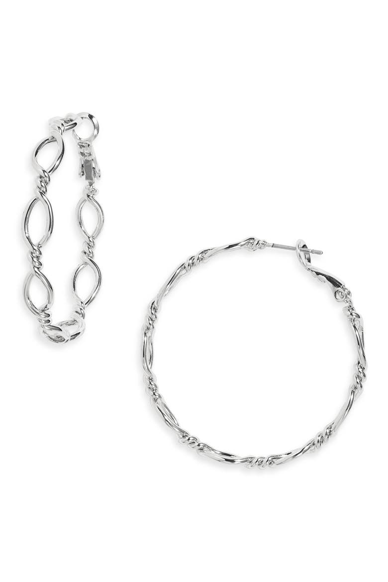 Twisted Figure 8 Hoop Earrings, Main, color, SILVER