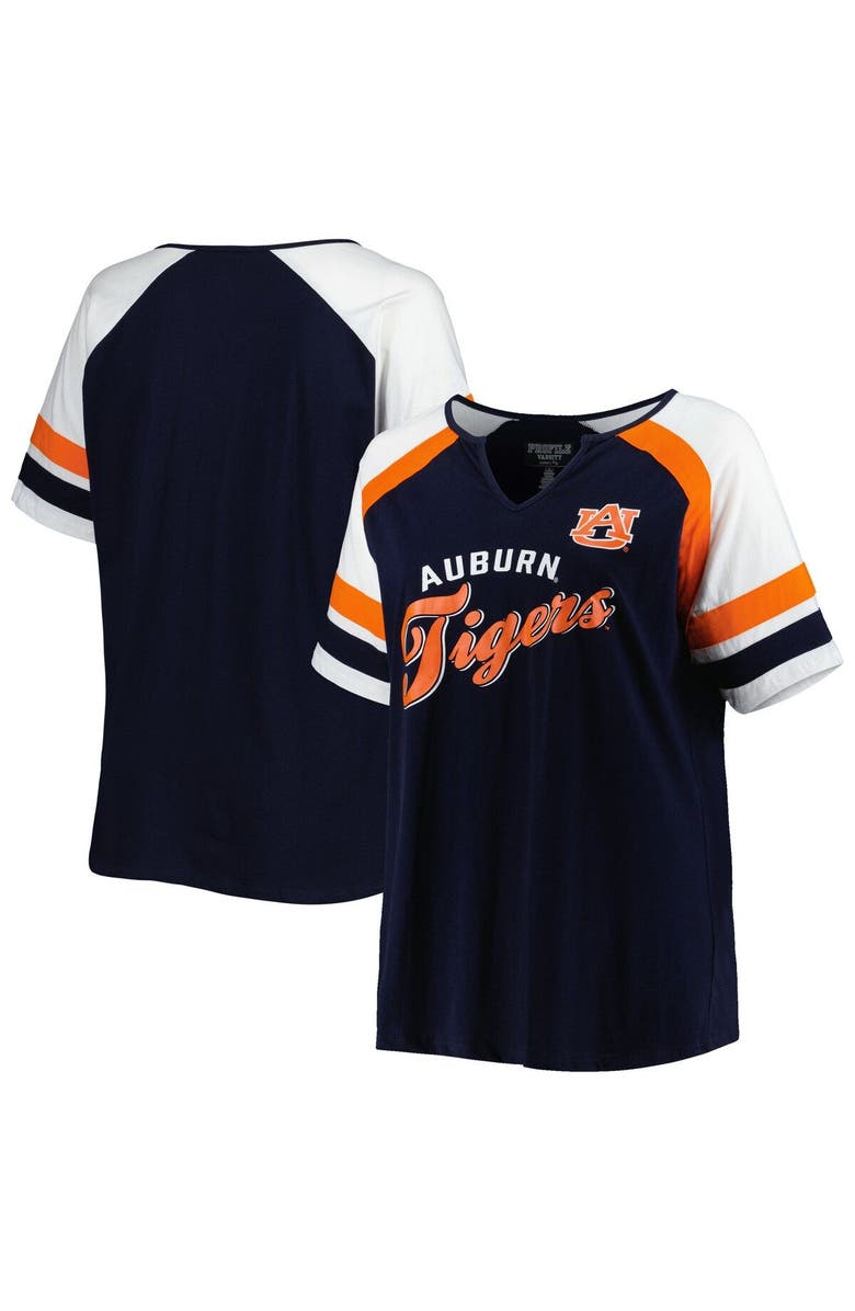 PROFILE Women's Navy Auburn Tigers Plus Size Arch Raglan Notch Neck T-Shirt, Alternate, color, 