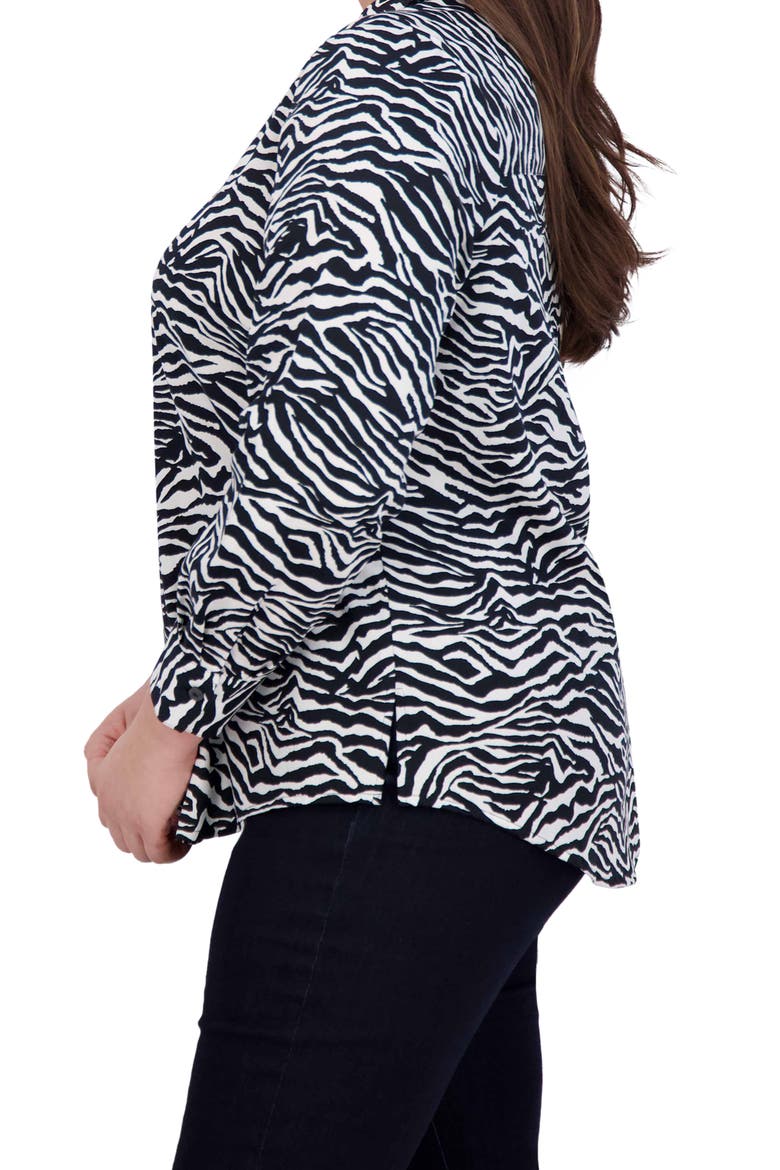 Mary Zebra Print Cotton Button-Up Shirt, Alternate, color, BLACK/WHITE