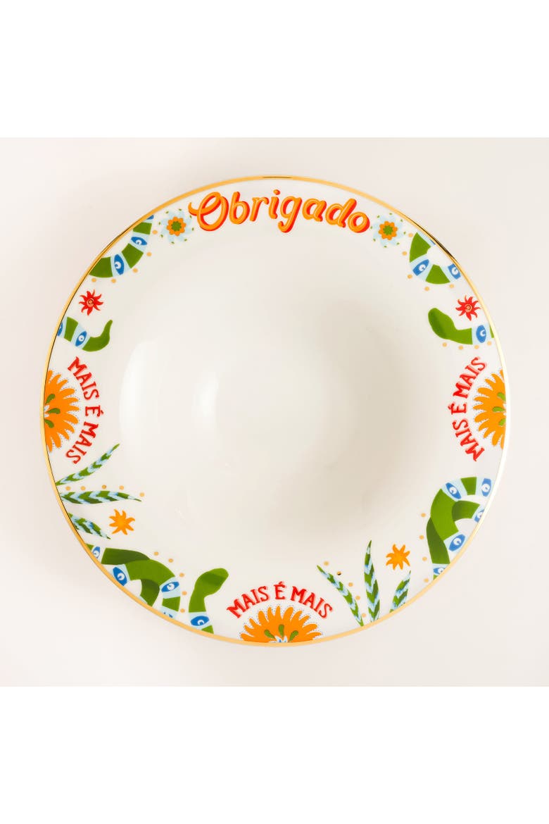 Lublin Obrigado Rimmed Porcelain Pasta Artisan Ceramic, Main, color, White