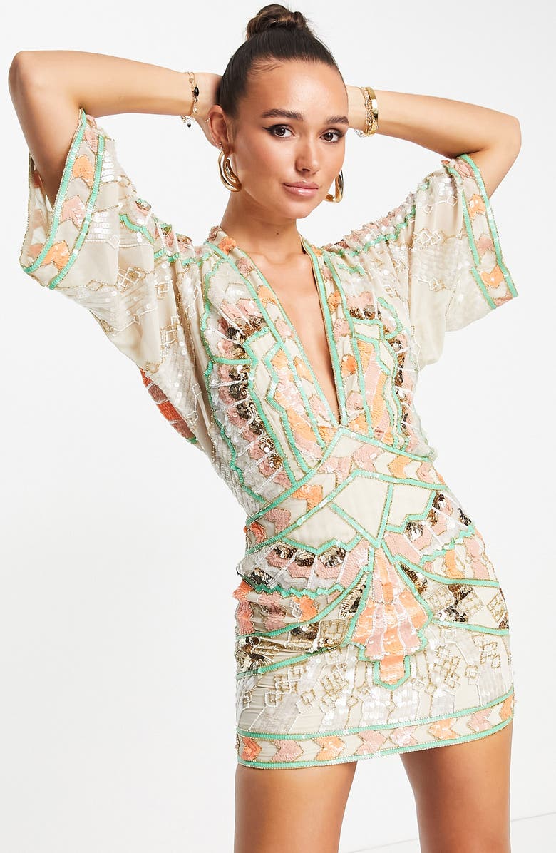 ASOS DESIGN Sequin Relaxed Sleeve Dress, Alternate, color, 