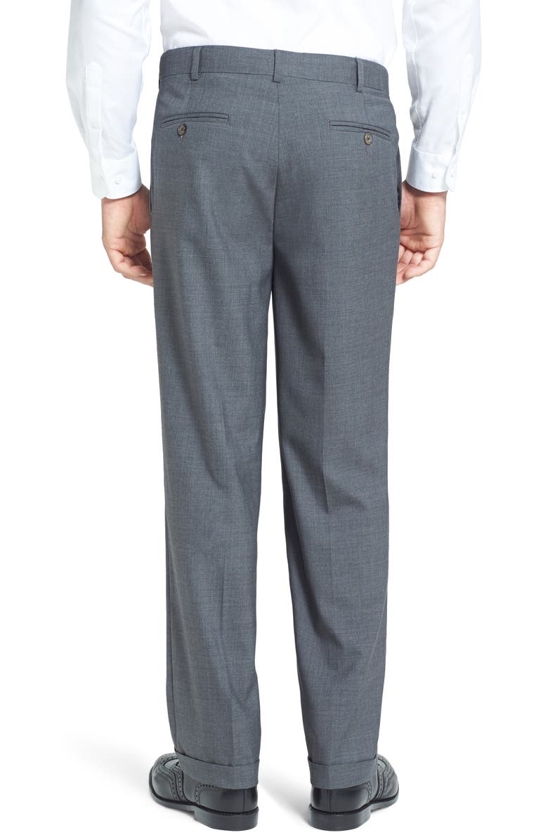 Berle Self Sizer Waist Pleated Lightweight Plain Weave Classic Fit Trousers, Alternate, color, Medium Grey