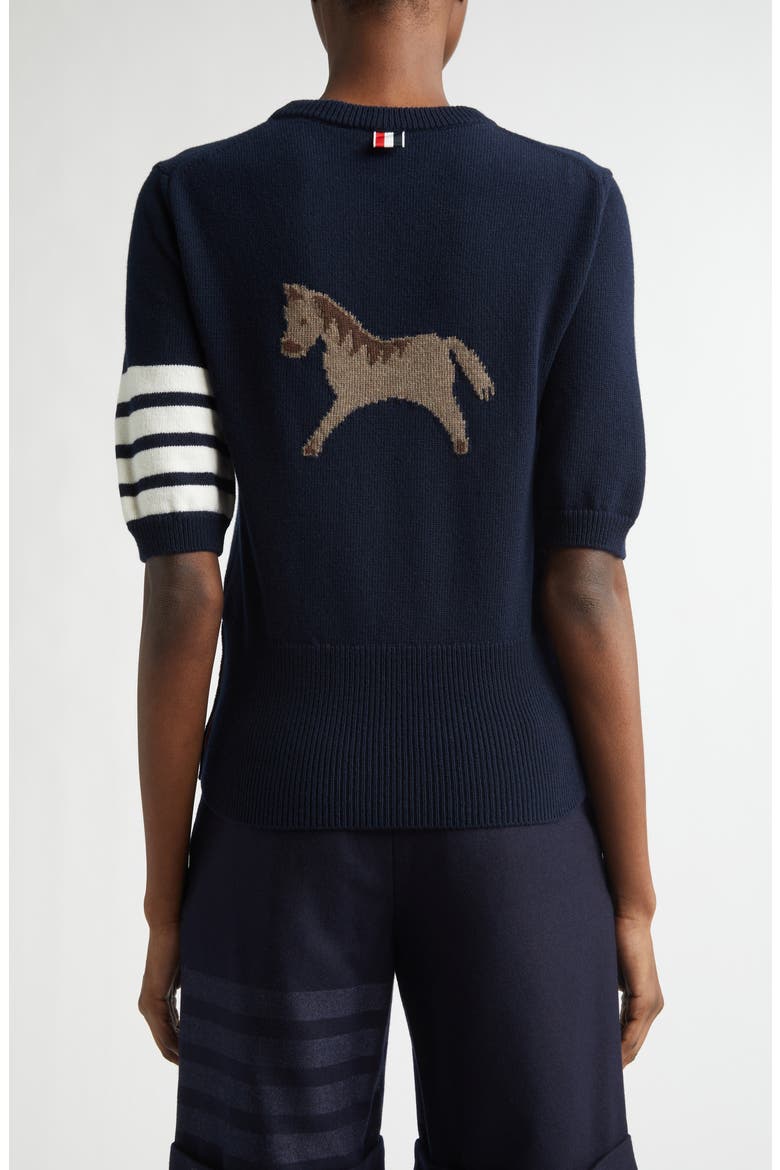 Classic Fit 4-Bar Short Sleeve Virgin Merino Wool Sweater, Alternate, color, NAVY