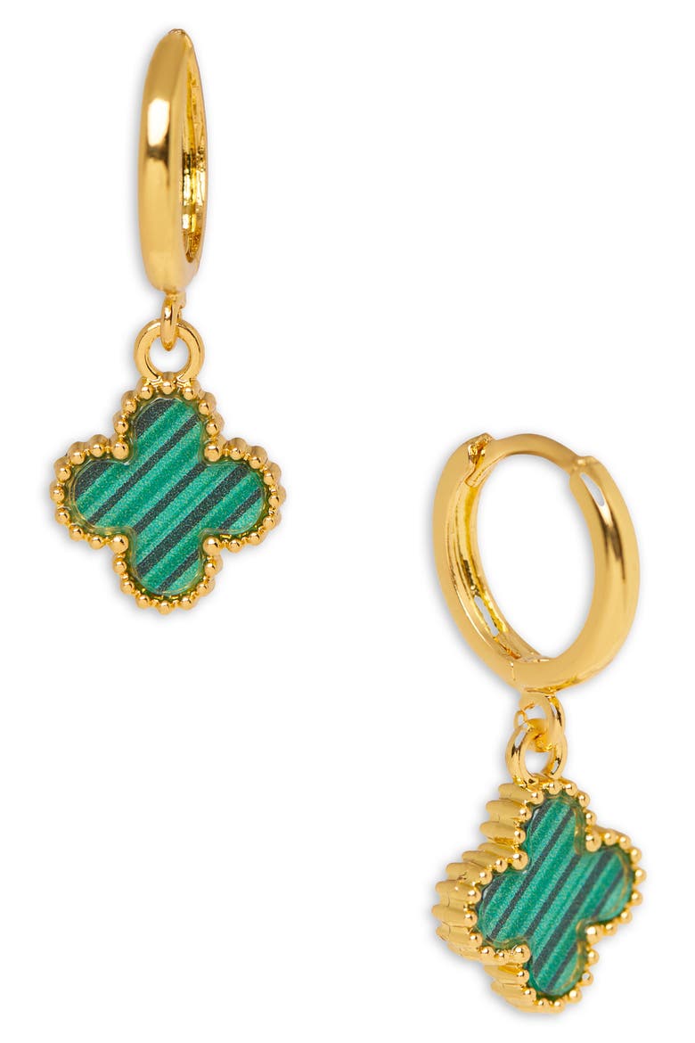 Clover Charm Huggie Earrings, Main, color, GREEN
