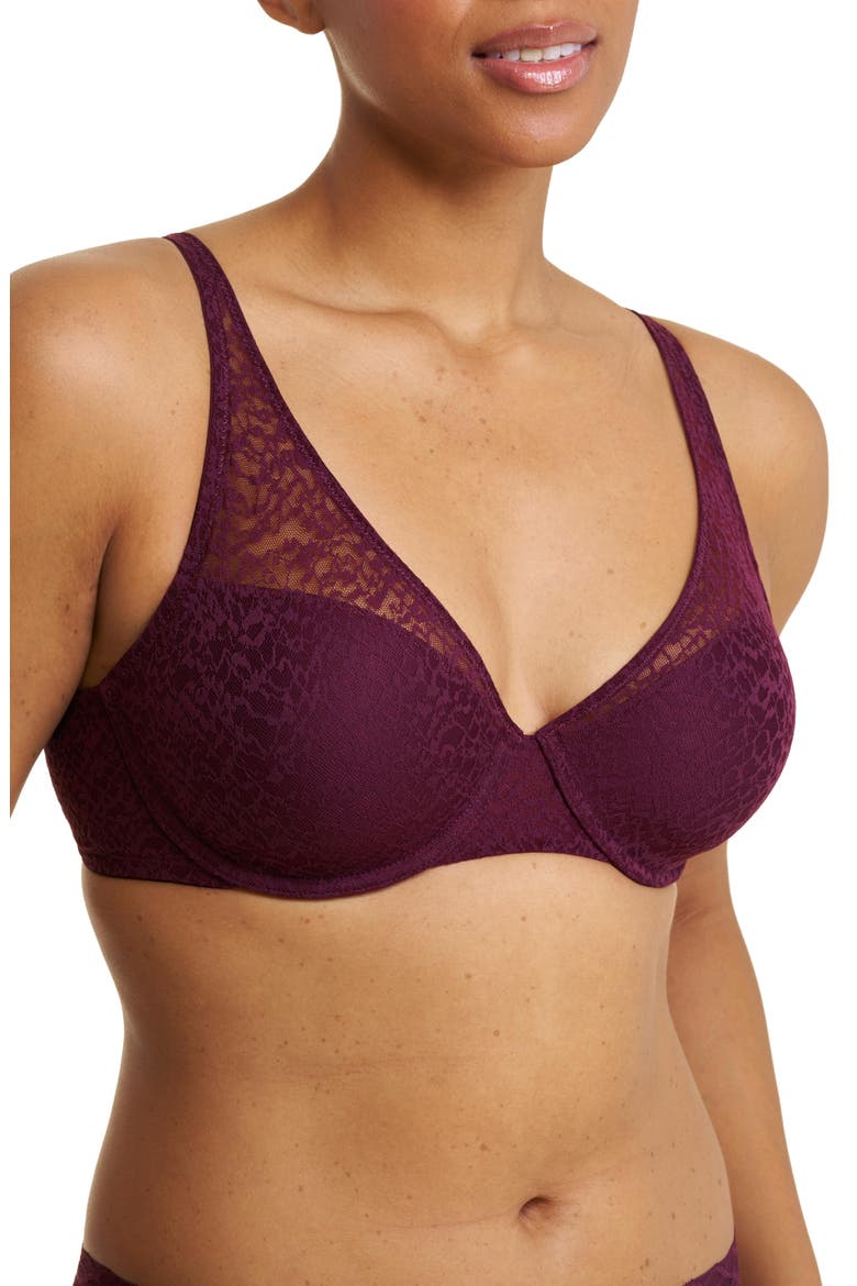 Pretty Smooth Lace Underwire T-Shirt Bra, Alternate, color, Pinot Noir