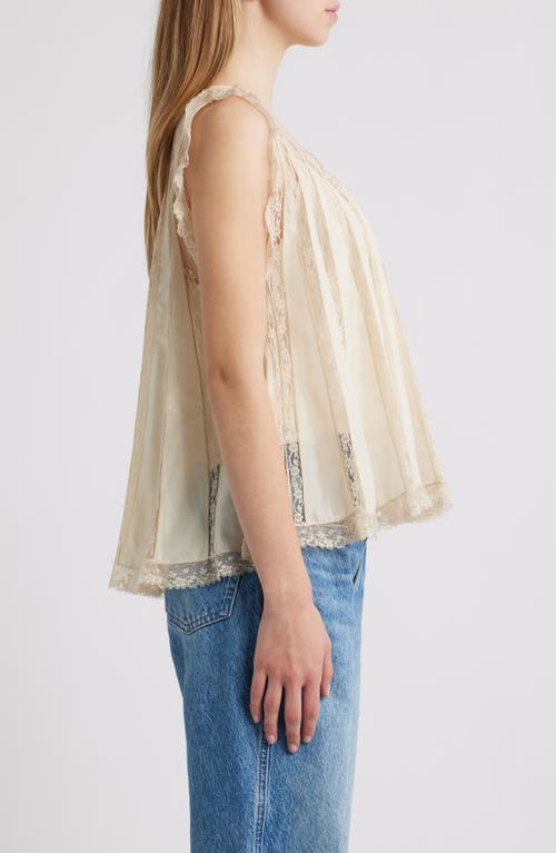 The Great . The Keepsake Lace Accent Silk Blend Sleeveless Top In White