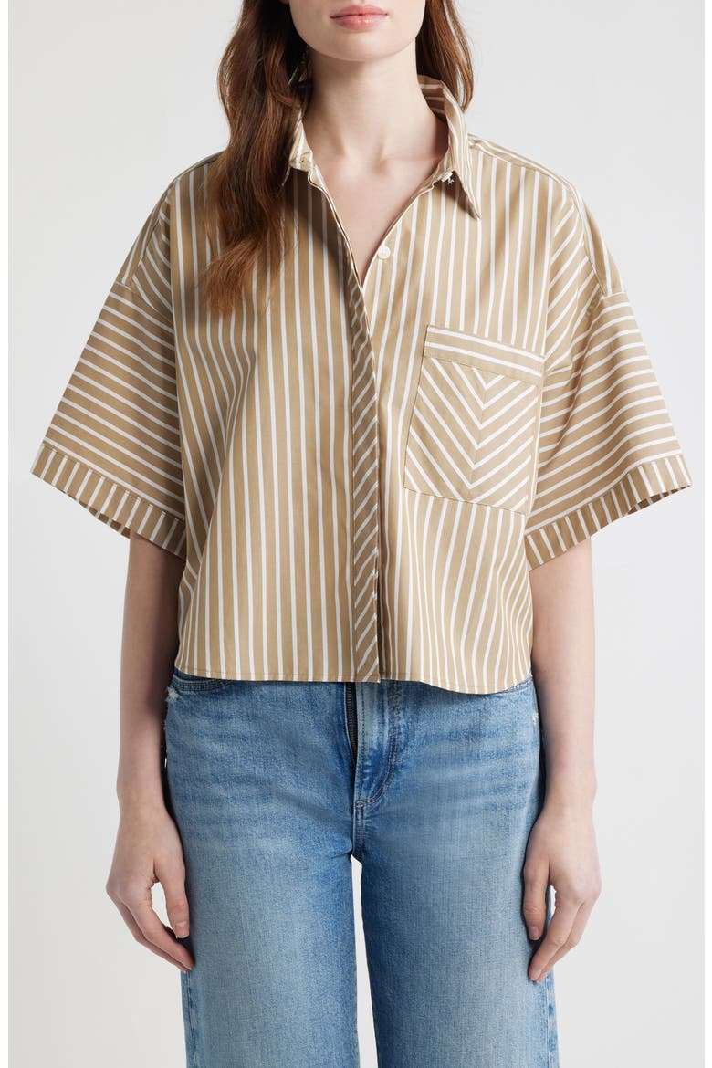 Marin Stripe Crop Button-Up Shirt, Main, color, SEA STRIPE