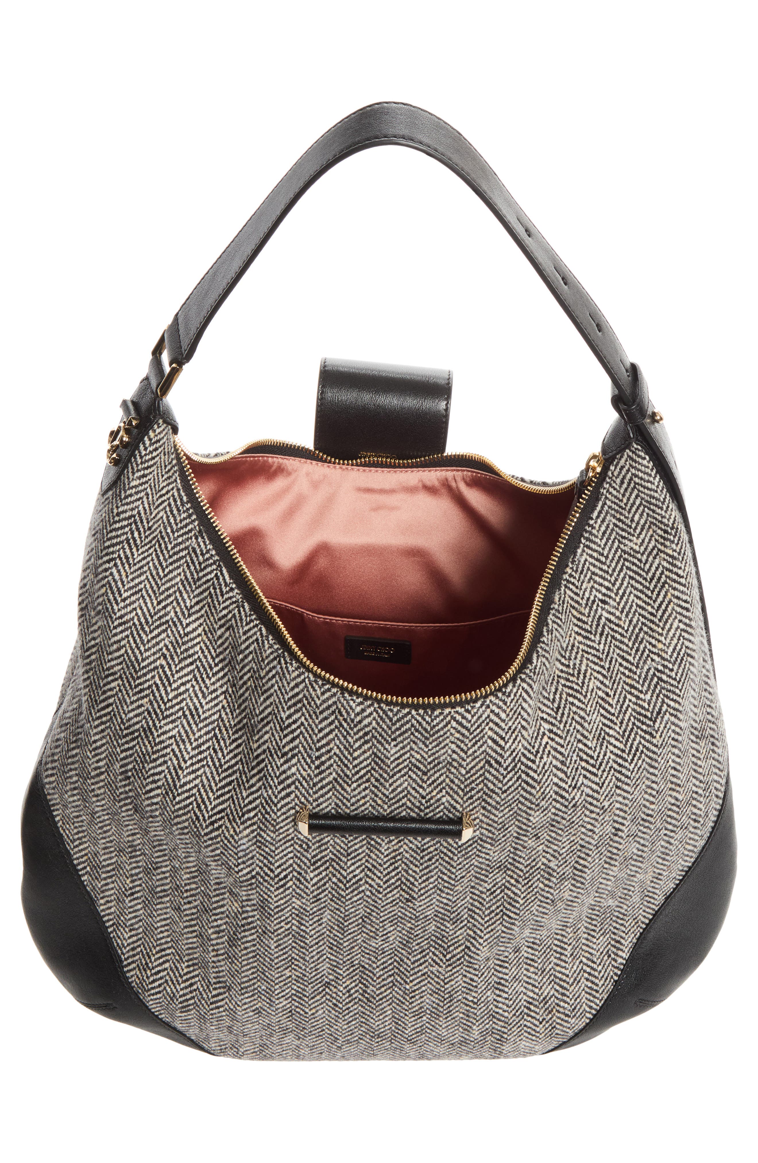 Bar Herringbone Hobo, Alternate, color, BLACK/ BAMBOO MIX/ SHINY GOLD